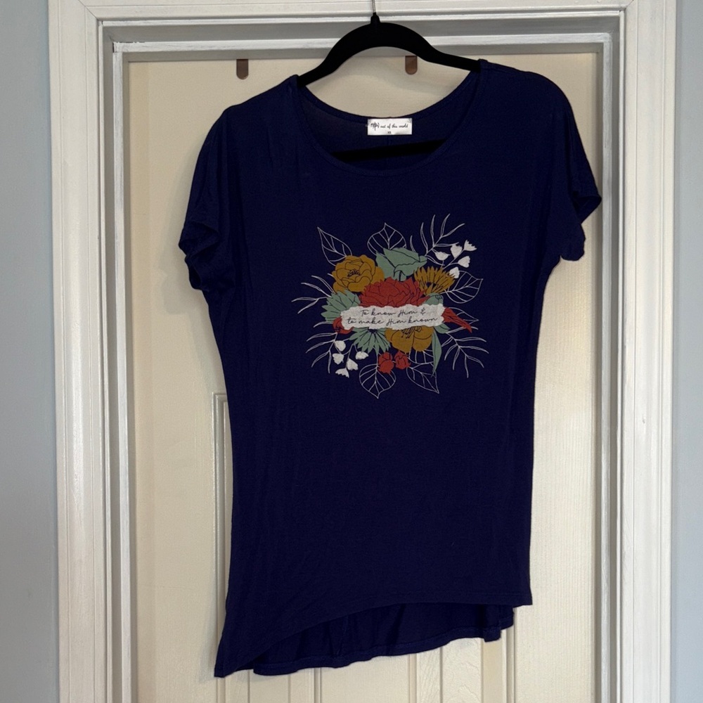 Navy Blue Floral Inspirational Tee